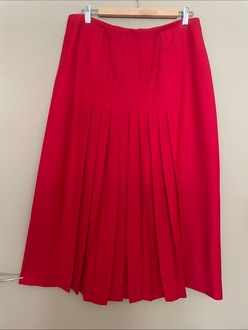 Vintage Mister Leonard Red 100% Pure Virgin Wool Pleated Midi Skirt 80s
